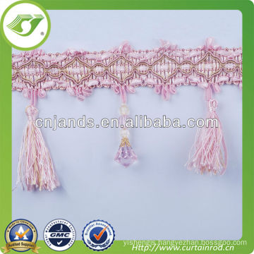 Pink beautiful curtain lace, fancy curtain lace with beads